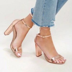 Lulu's Taylor Rose Gold Ankle Strap Heels Size 7